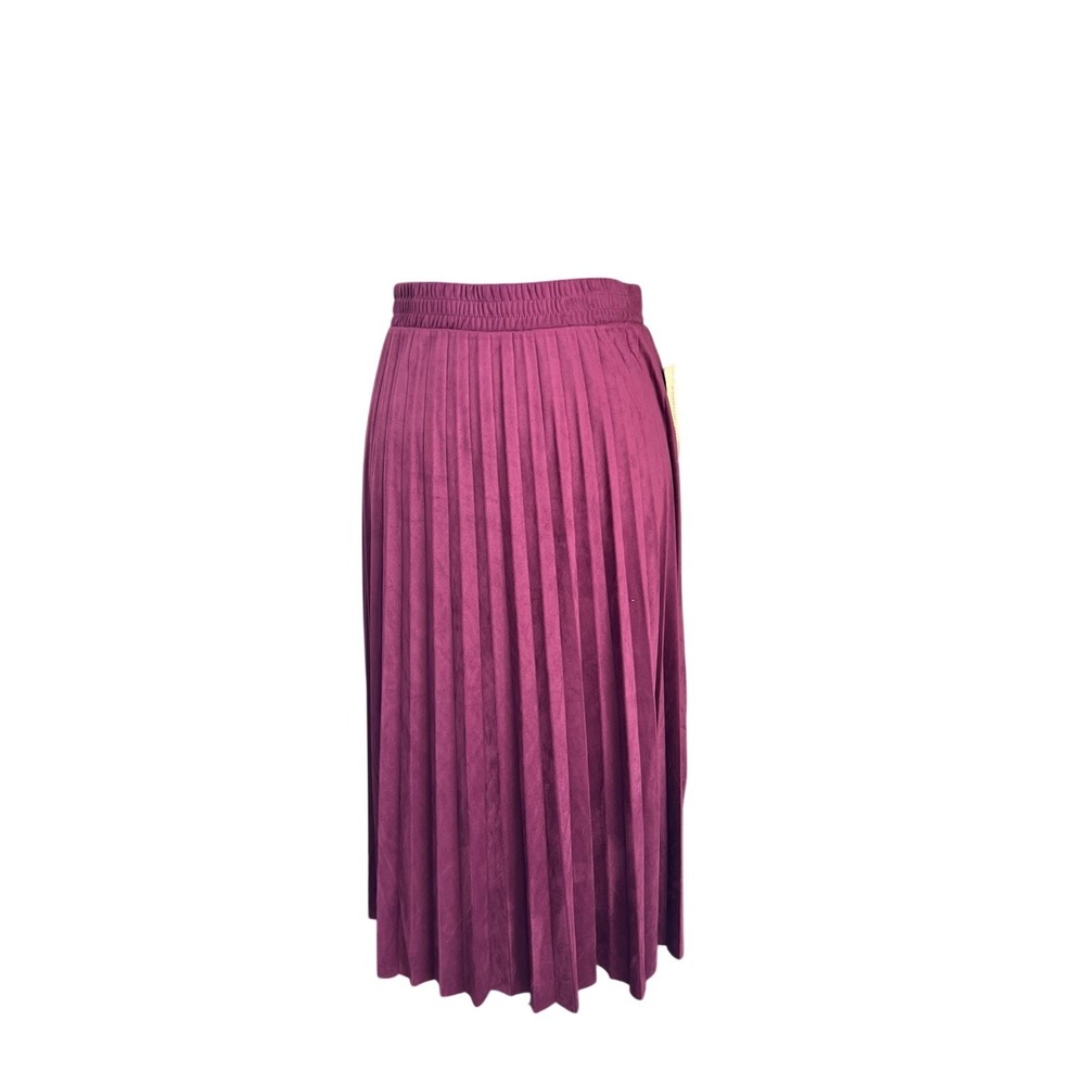 John Paul Richard Large Pleated Faux Suede Midi Skirt Timeless Feminine Bordeaux